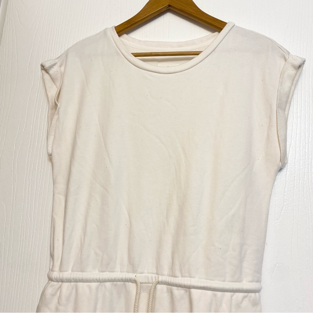 White Sweater Dress Tunic: cuffed short sleeves and drawstring waist Lou & Grey